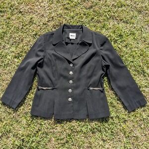 Vtg Black Blazer Jacket Size 14 Petite Leslie Fay Chain 5 Button Up Tailored 90s